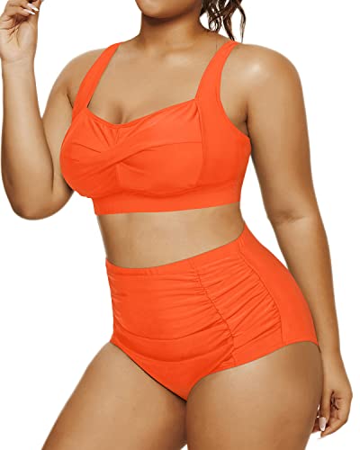 Comfortable And Supportive Two Piece Swimsuit Open Back Retro Bikini-Neon Orange