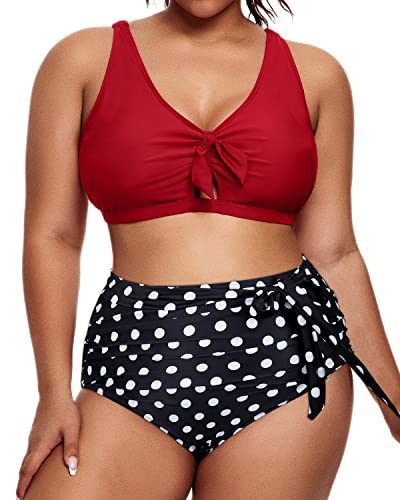 Two Piece Slimming High Waist Plus Size Bikini Swimsuit-Red Dot