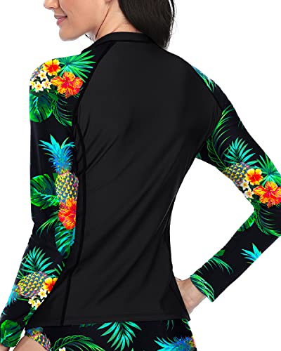 Tight Fit Moisture Wicking Long Sleeve Rashguard Swim Shirt For Women-Pineapple