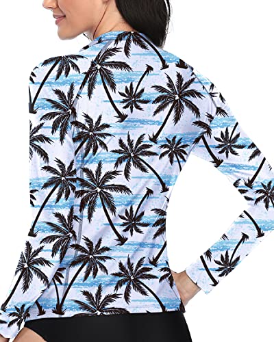 Abraision-Resistant Long Sleeve Rashguard Swim Shirt For Women-Black Palm Tree