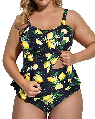 Retro High Waisted Two Piece Plus Size Swimsuit For Women-Lemon