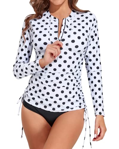 Ladies' Rash Guard Top Built-In Bra For Sun Protection-Black Dot