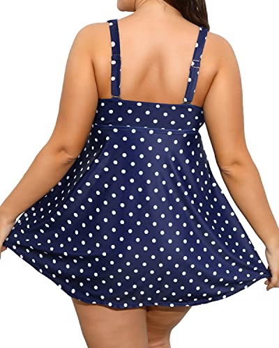 Flowy Tankini Swimsuits For Plus Size Women-Blue Dot