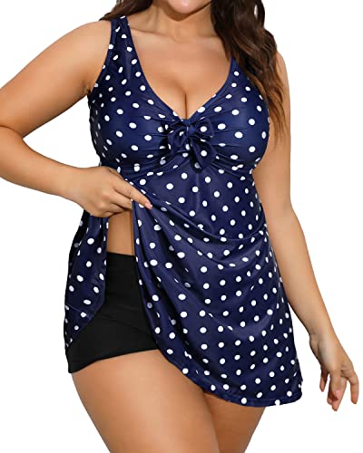 Flowy Tankini Swimsuits For Plus Size Women-Blue Dot