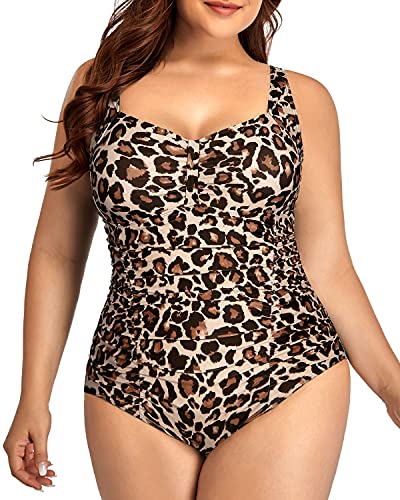Clasp Hook Closure Push Up Plus Size Swimsuit-Leopard