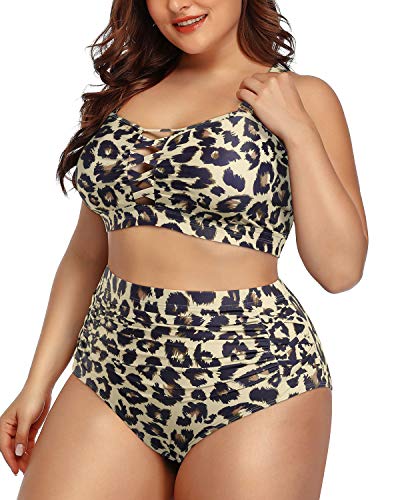 Adjustable High Waisted Ruched Bikini For Women Plus Size-Leopard