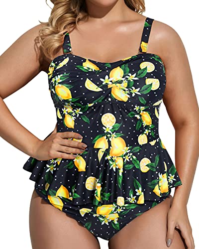 Retro High Waisted Two Piece Plus Size Swimsuit For Women-Lemon