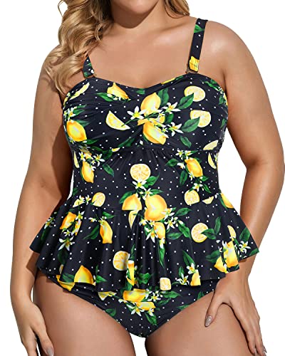 Retro High Waisted Two Piece Plus Size Swimsuit For Women-Lemon